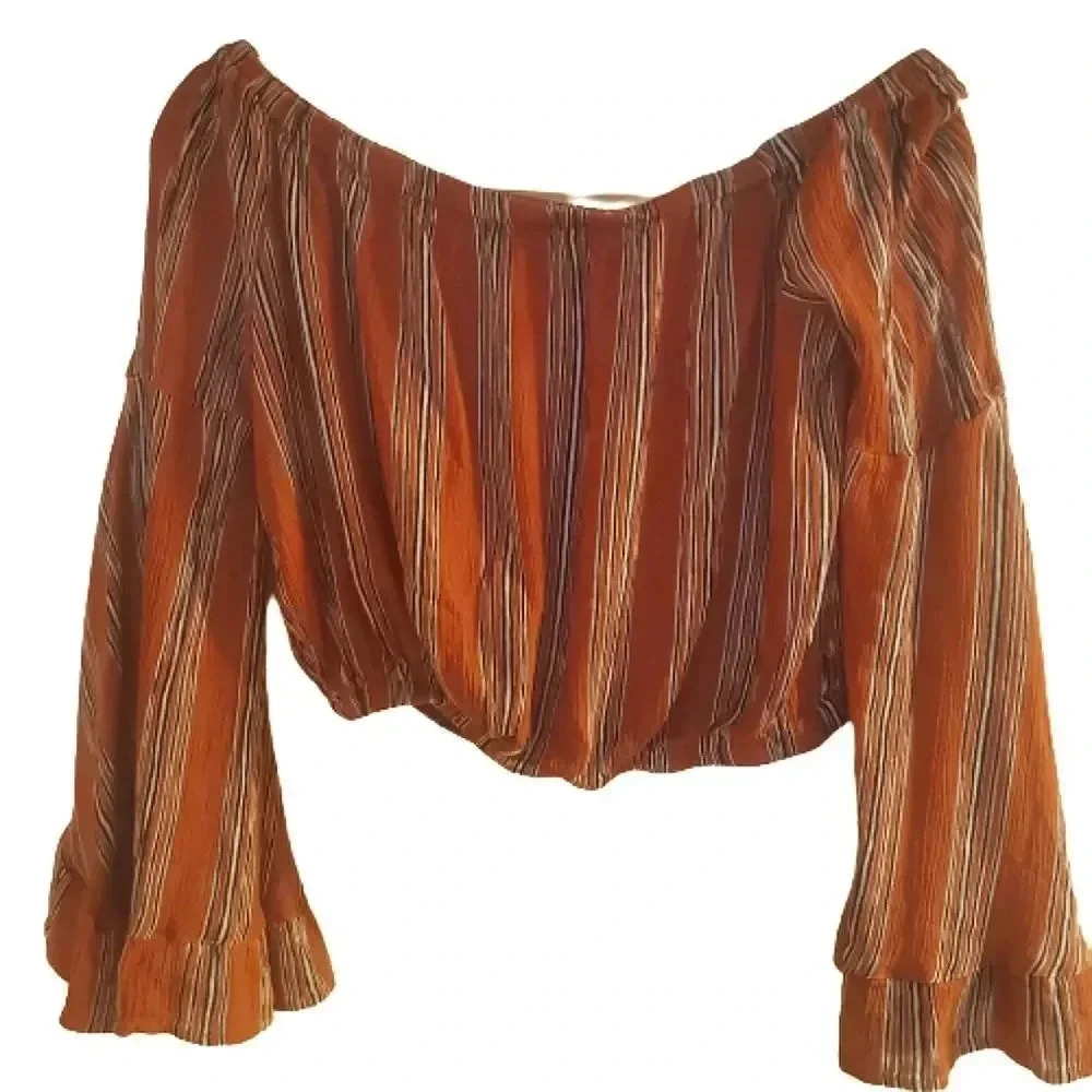 Altar'd State orange striped long sleeve cropped blouse Size Medium NWOT